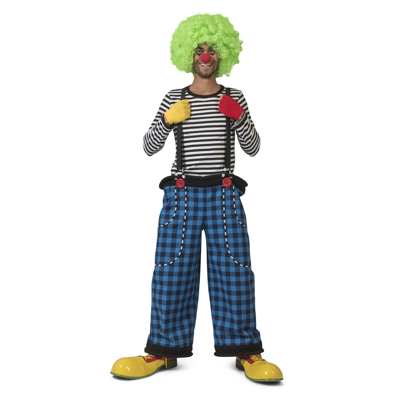 Op deze afbeelding zie je een Kostuums, van het merk Funny Fashion. Grote Gestikte Zakken Broek Clown August Blauw Zwarte Ruitjes Man