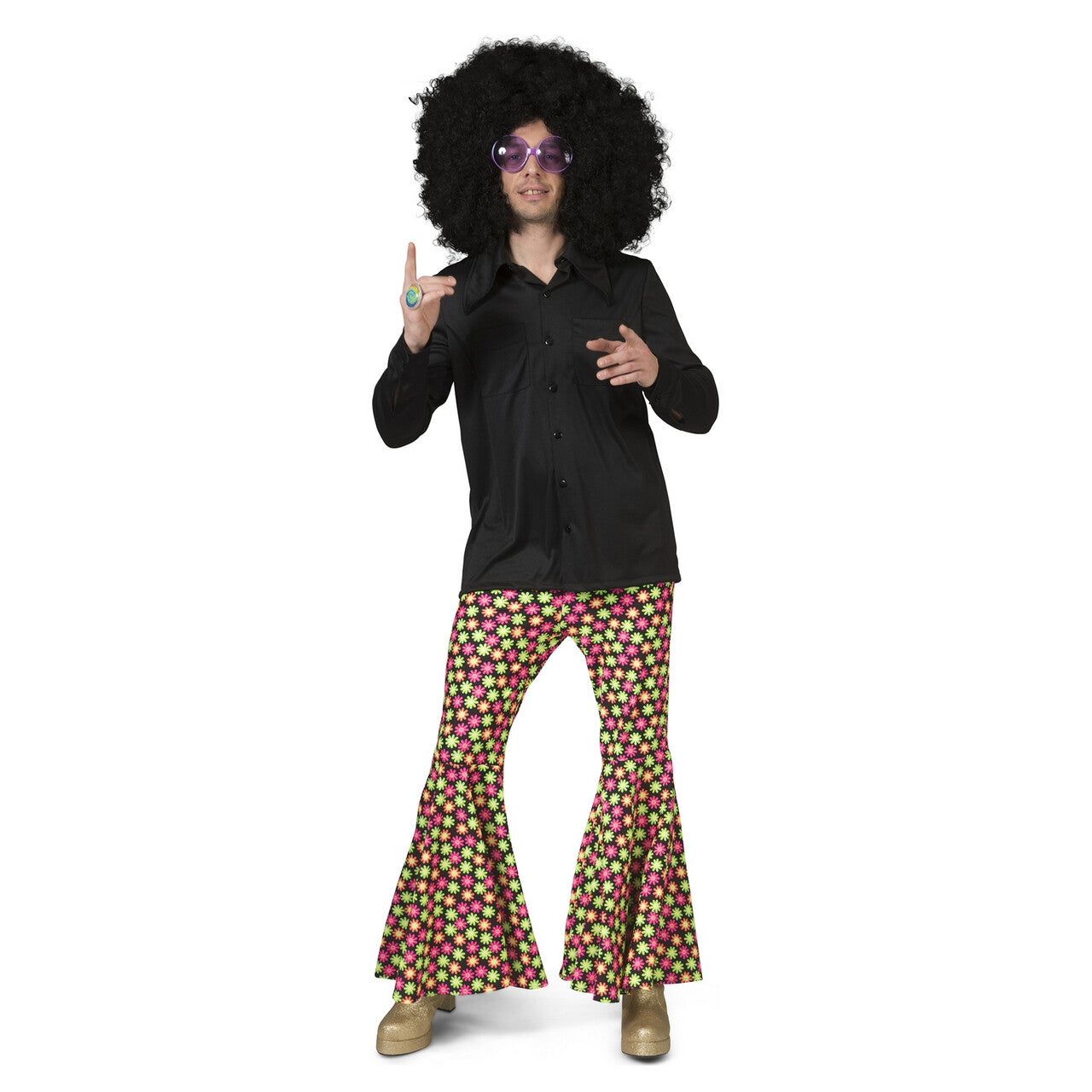 Op deze afbeelding zie je een Kostuums, van het merk Funny Fashion. Fluor Flower Power Goes Disco Broek Man