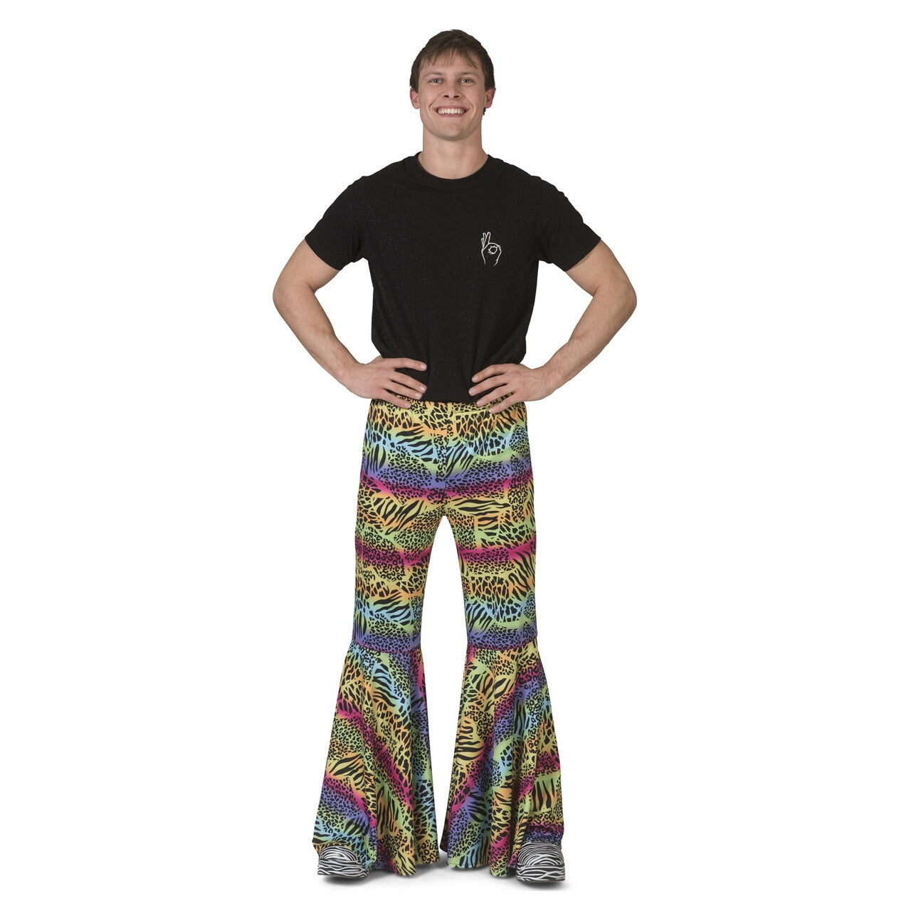 Op deze afbeelding zie je een Kostuums, van het merk Funny Fashion. Urban Jungle Broek Kleurrijke Dieren Print Man