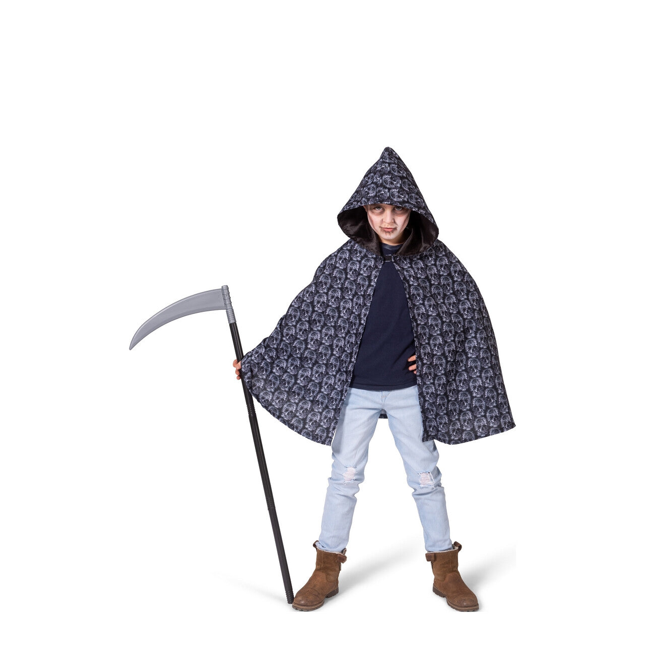 Op deze afbeelding zie je een Kostuums, van het merk Funny Fashion. Grijze Doodskoppen Halloween Cape Kind