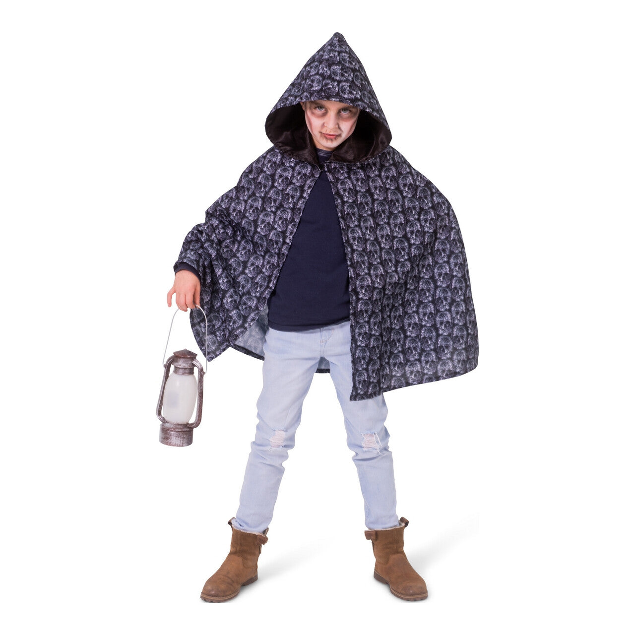 Op deze afbeelding zie je een Kostuums, van het merk Funny Fashion. Grijze Doodskoppen Halloween Cape Kind