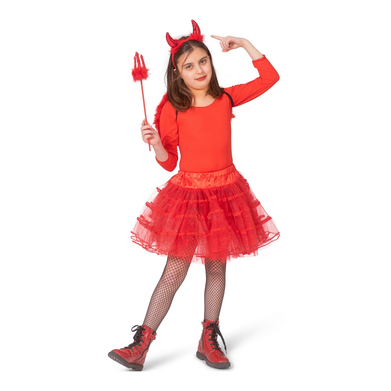 Op deze afbeelding zie je een Kostuums, van het merk Funny Fashion. Duivelse Rode Tule Petticoat Meisje