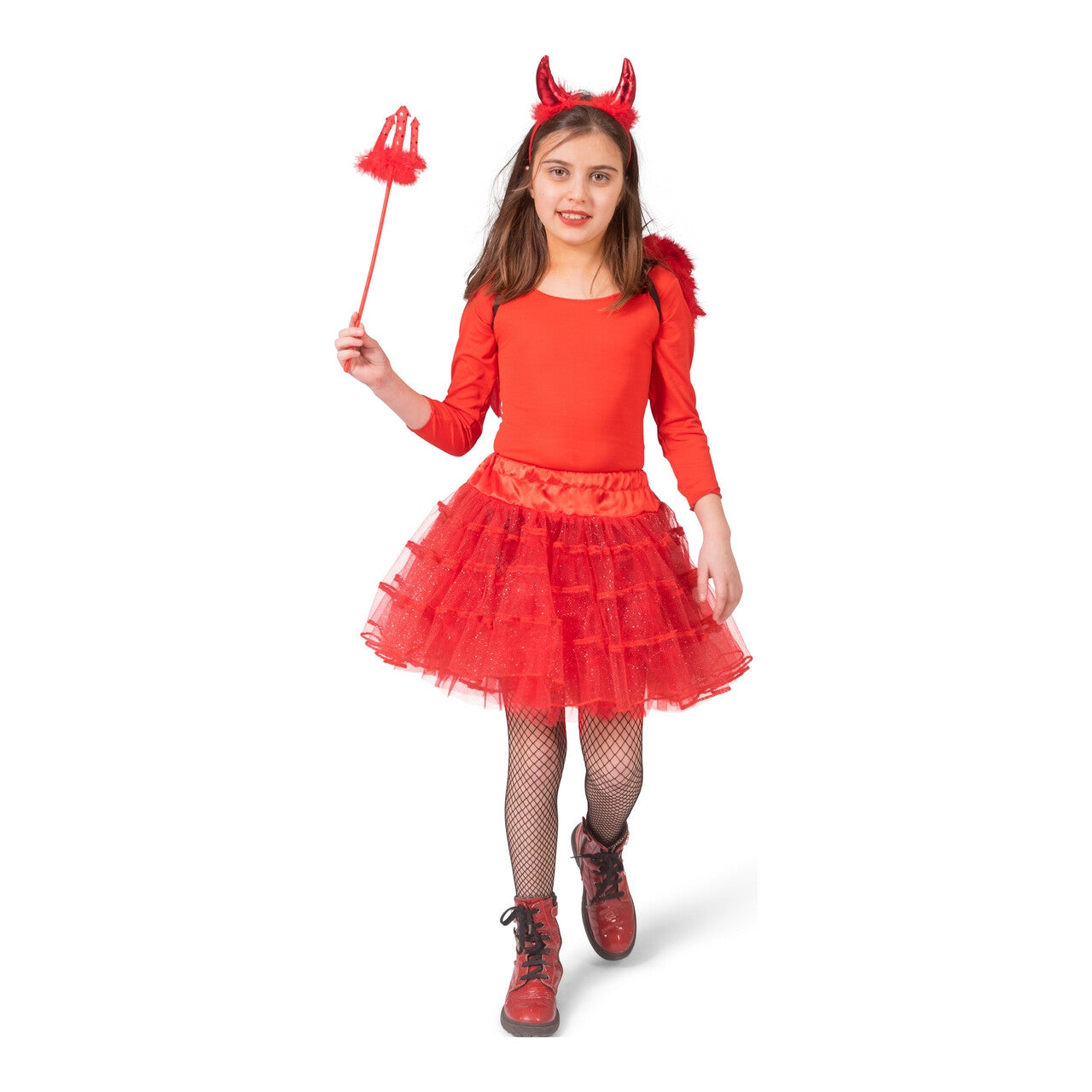 Op deze afbeelding zie je een Kostuums, van het merk Funny Fashion. Duivelse Rode Tule Petticoat Meisje