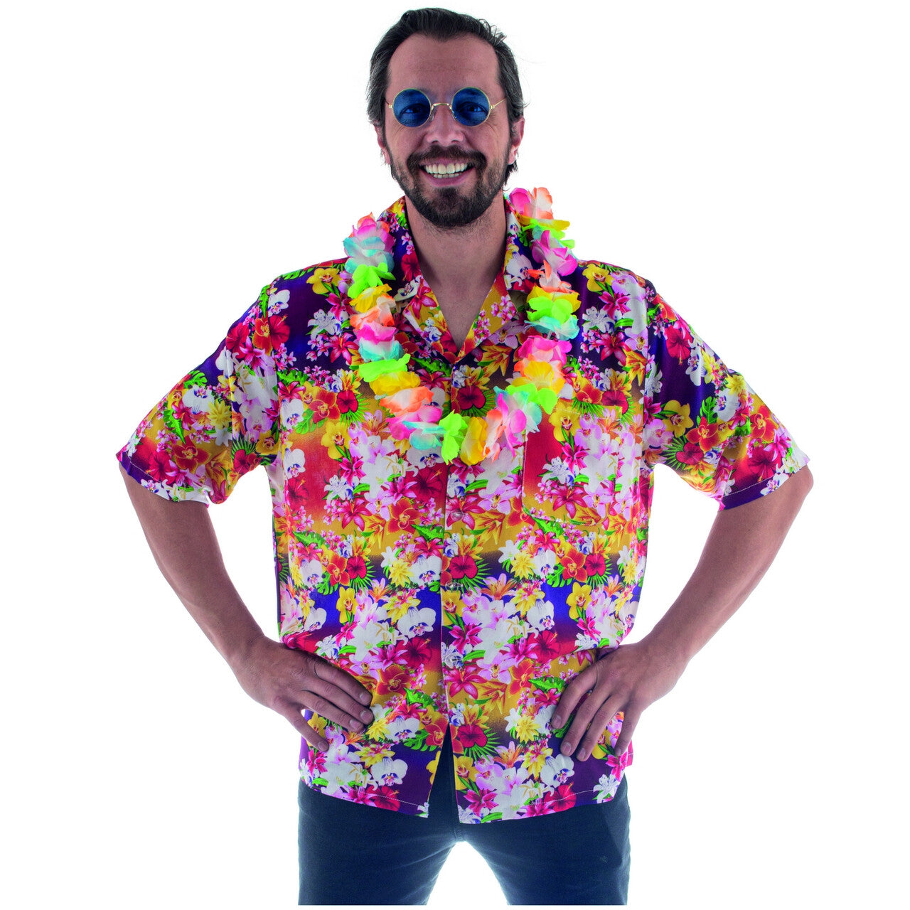 Op deze afbeelding zie je een Kostuums, van het merk Funny Fashion. Gek Op Bloemen Hawaii Shirt Man