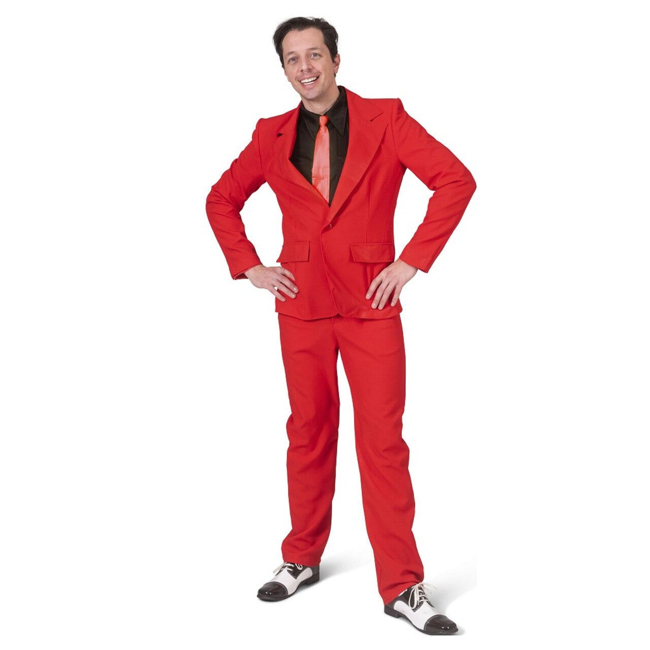 Op deze afbeelding zie je een Kostuums, van het merk Funny Fashion. Strak In Je Pak Rood 3delig Man