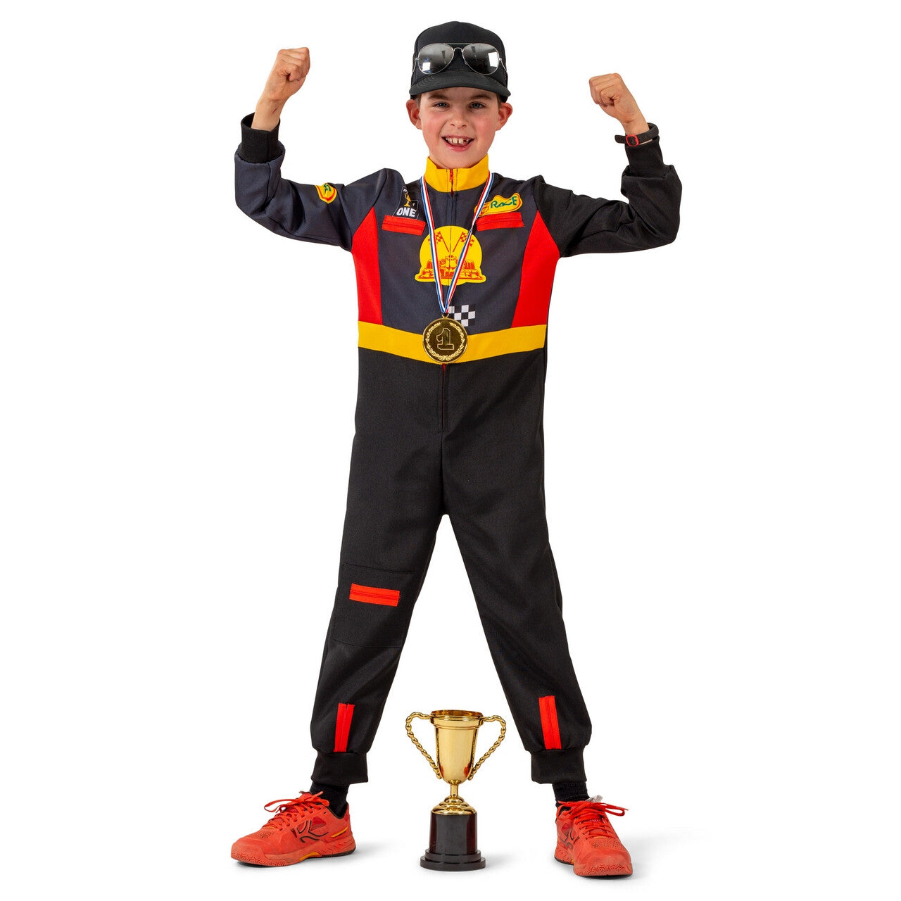 Op deze afbeelding zie je een Kostuums, van het merk Funny Fashion. F1 Junior Winnaar Jongen Kostuum
