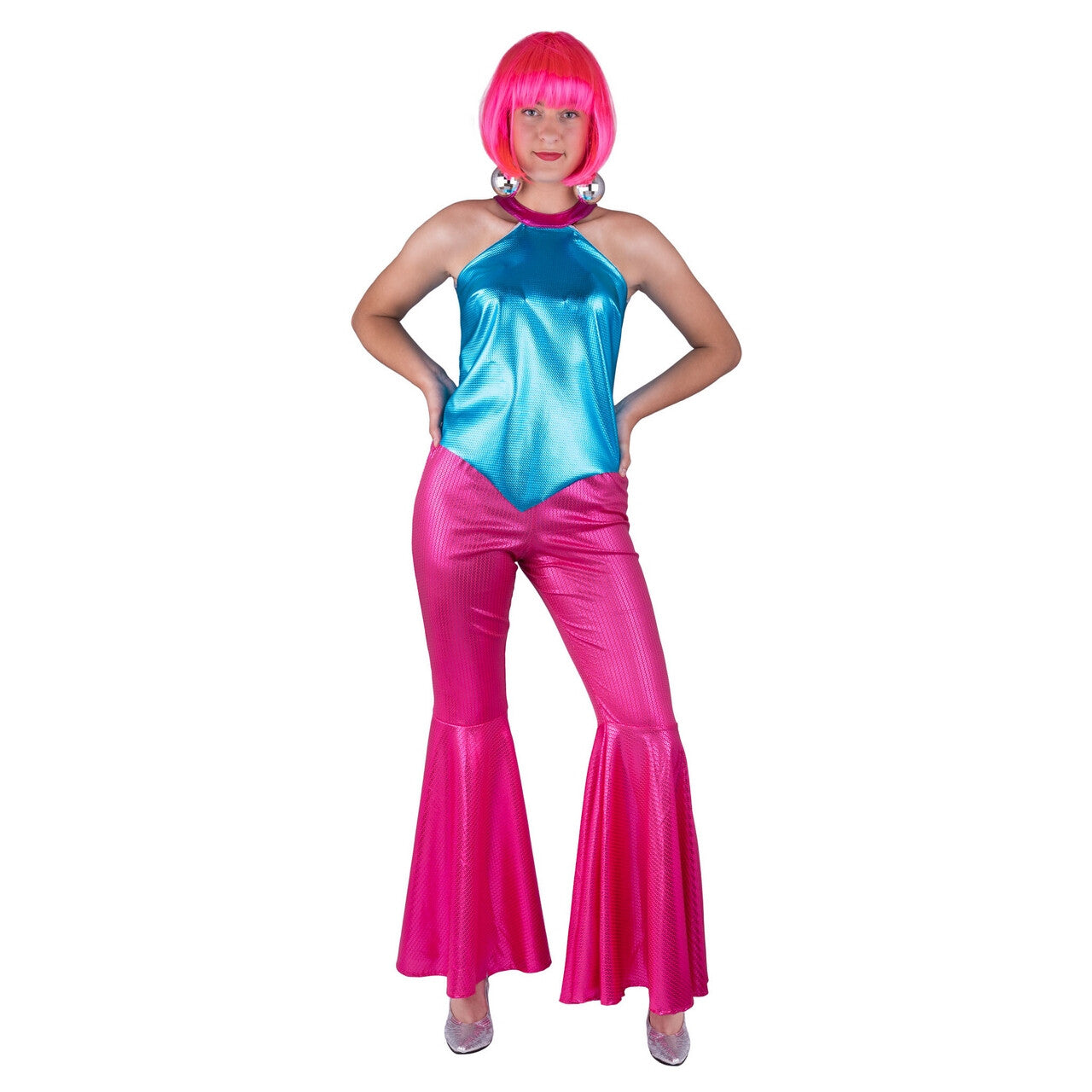 Op deze afbeelding zie je een Kostuums, van het merk Funny Fashion. Pinky Funk Disco Topper Broek Vrouw
