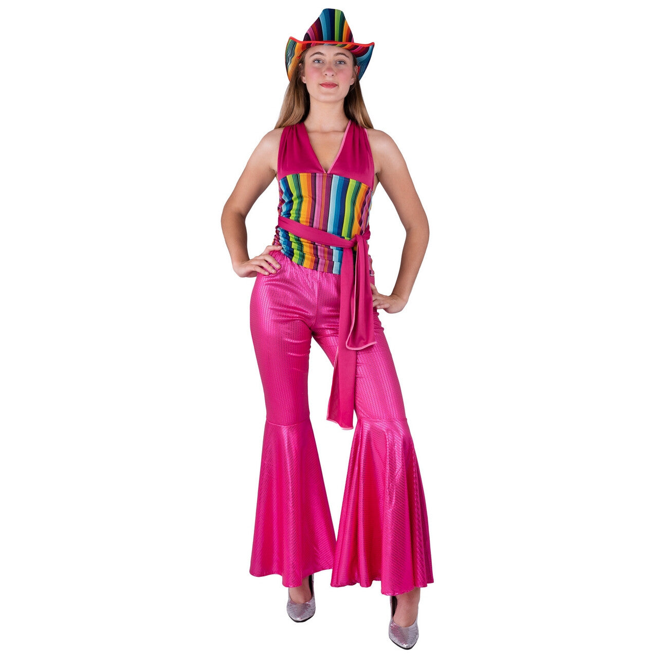 Op deze afbeelding zie je een Kostuums, van het merk Funny Fashion. Pinky Funk Disco Topper Broek Vrouw