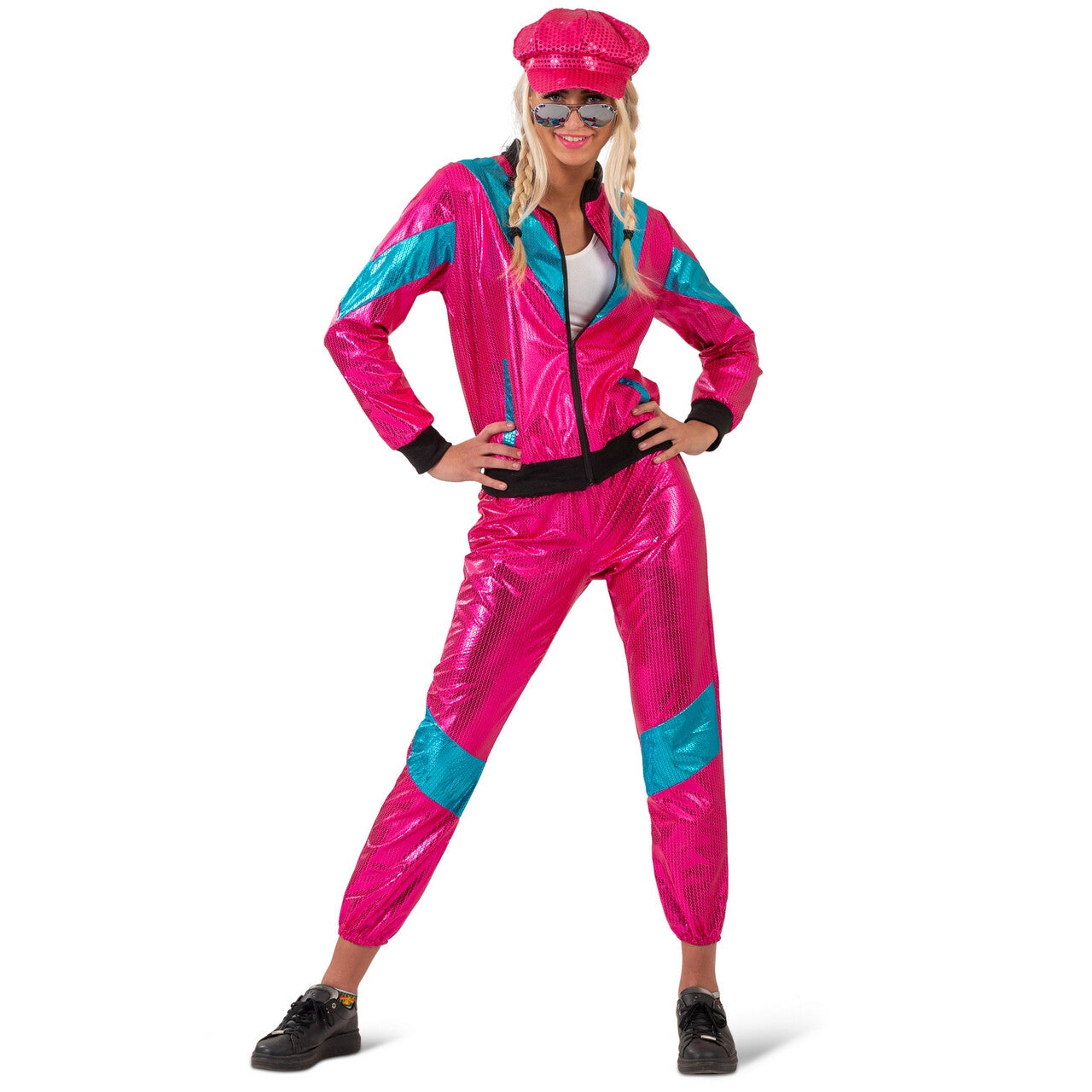 Op deze afbeelding zie je een Kostuums, van het merk Funny Fashion. Pink Fun Trainingspak Roxan Vrouw Kostuum