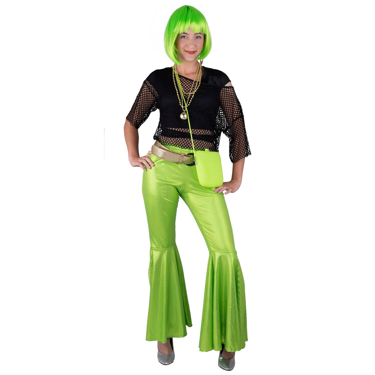 Op deze afbeelding zie je een Kostuums, van het merk Funny Fashion. Gifgroene Disco Knaller Broek Vrouw
