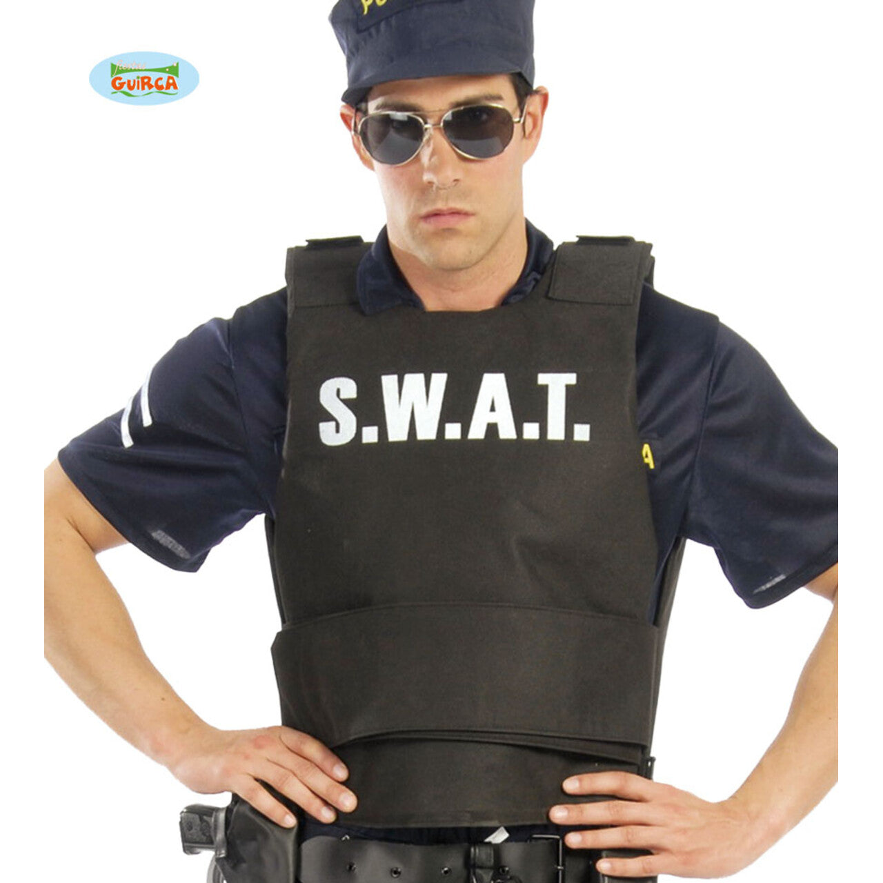 Op deze afbeelding zie je een Kostuums, van het merk Guirca. S.w.a.t. Kogelvrij Vest Man Kostuum