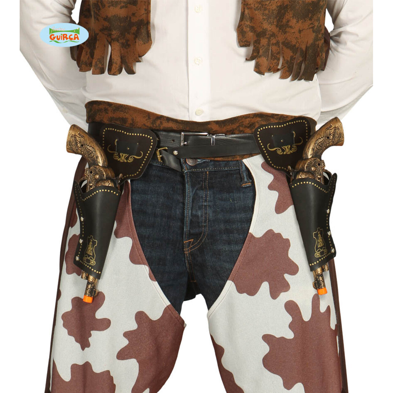 Op deze afbeelding zie je een Accessoires, van het merk Guirca. Holster Met Twee Versierde Revolvers Van 29 Centimeter