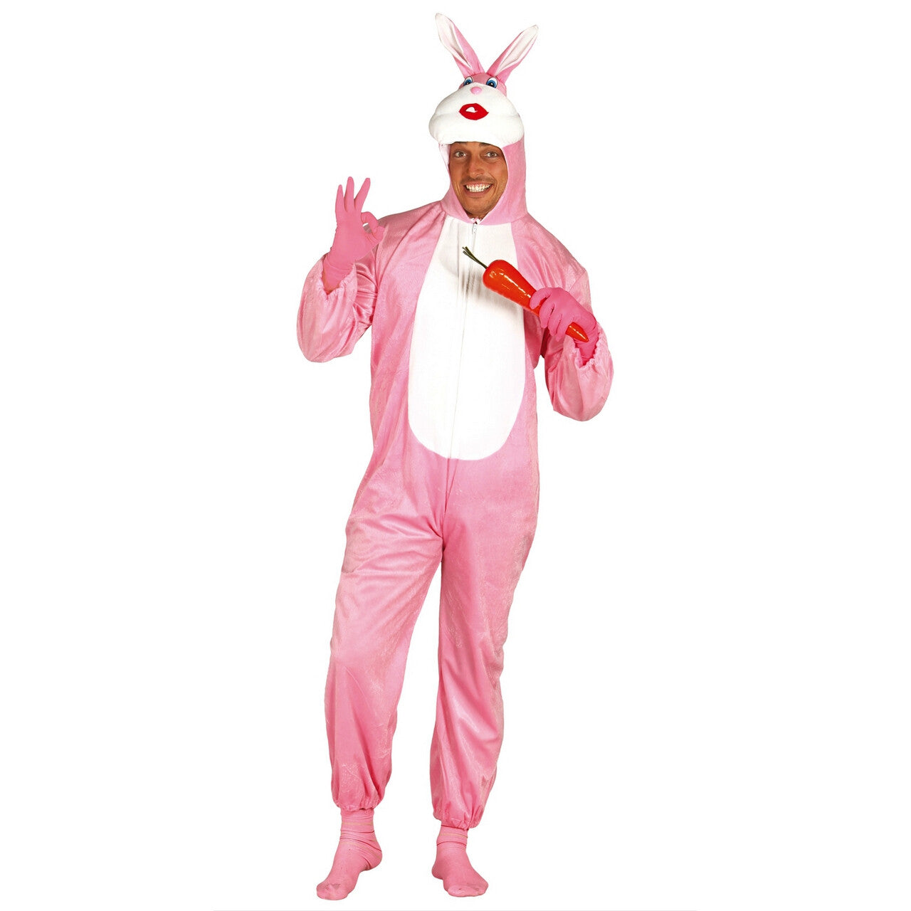 Op deze afbeelding zie je een Kostuums, van het merk Guirca. Roze Konijn Bertus Bunny Kostuum