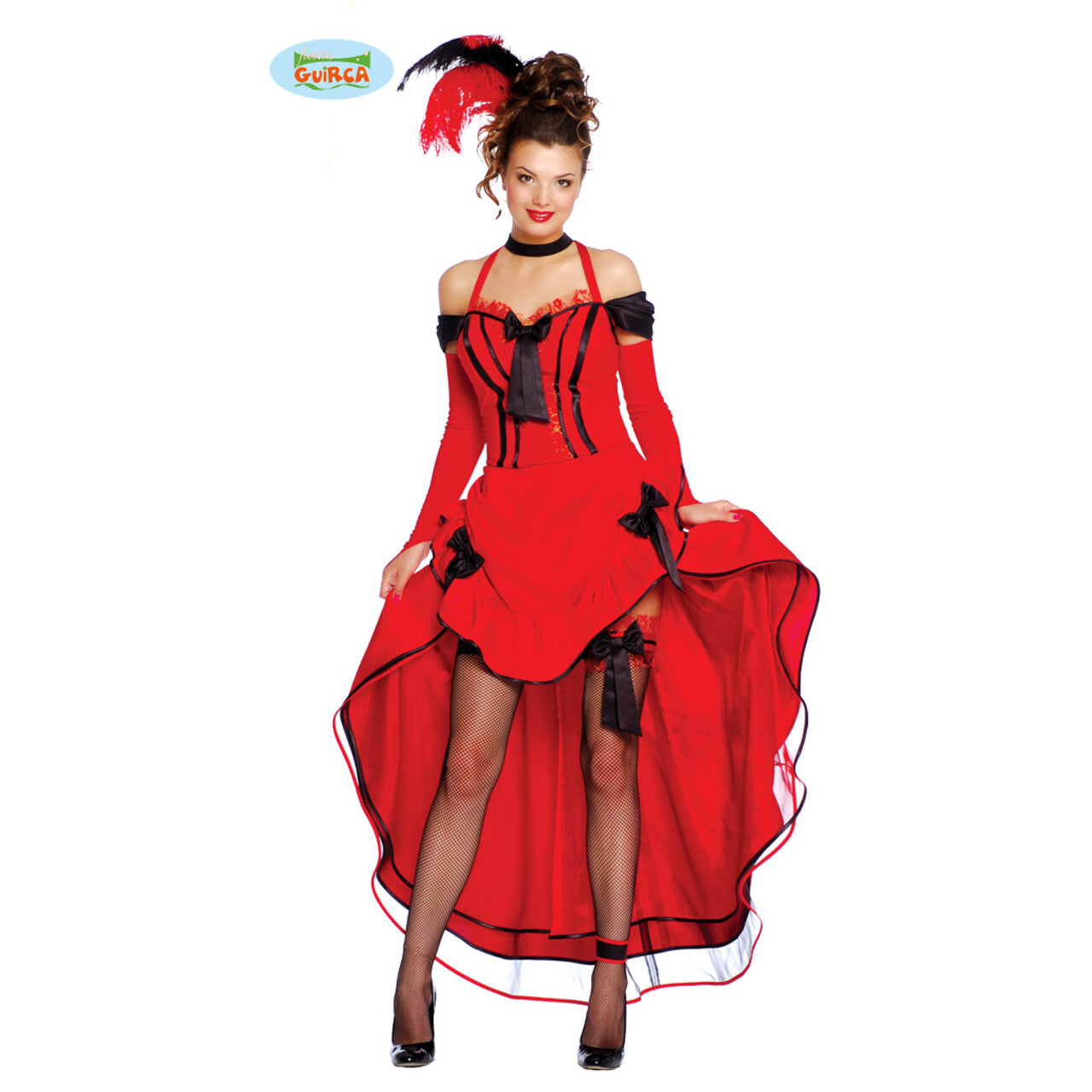 Op deze afbeelding zie je een Kostuums, van het merk Guirca. Cannes Cancan Rood Vrouw Kostuum
