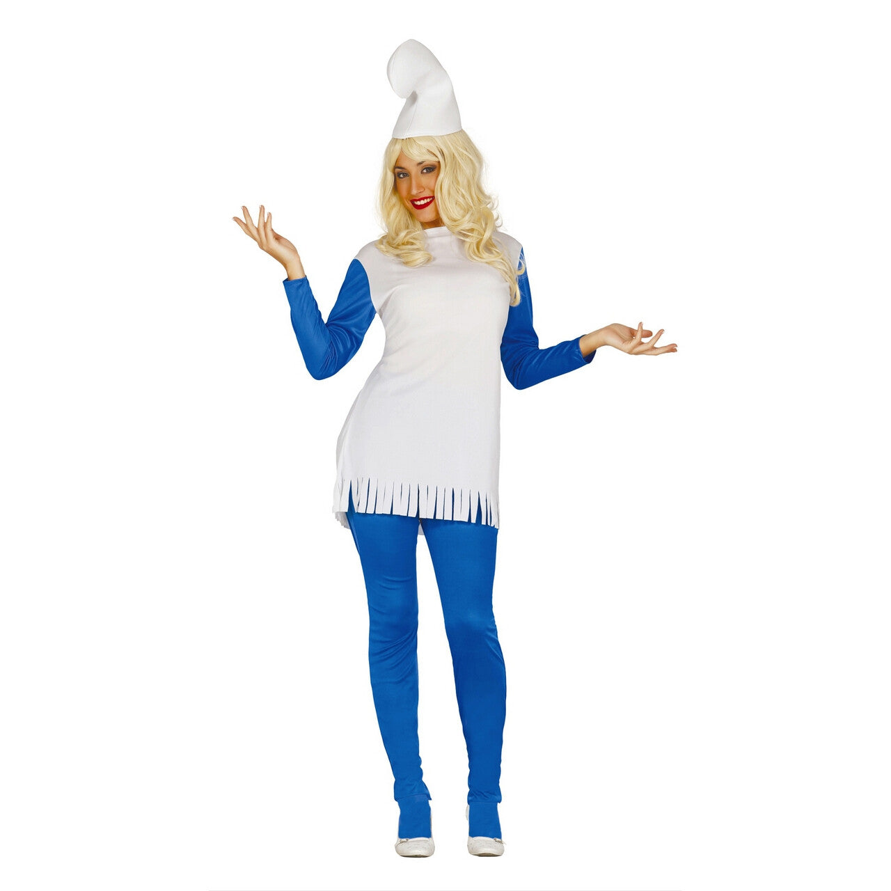 Op deze afbeelding zie je een Kostuums, van het merk Guirca. Smurfin Dwerg Vrouw Kostuum
