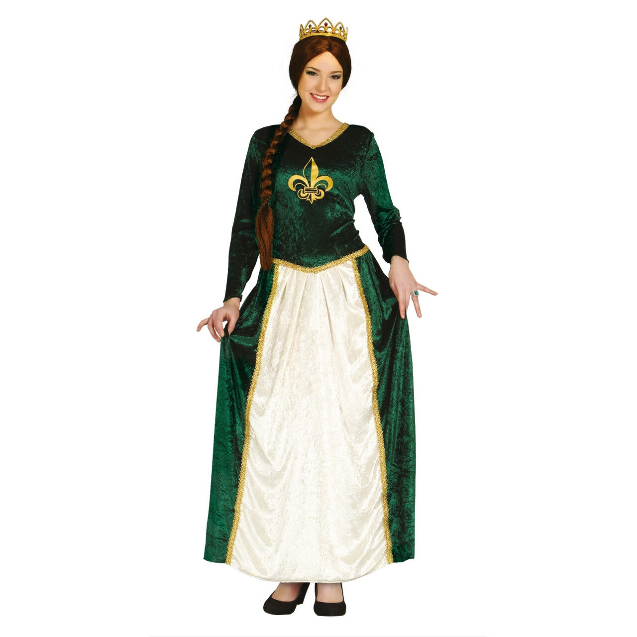 Op deze afbeelding zie je een Kostuums, van het merk Guirca. Groene Jurk Prinses Fiona Koningin Uit De Middeleeuwen Vrouw