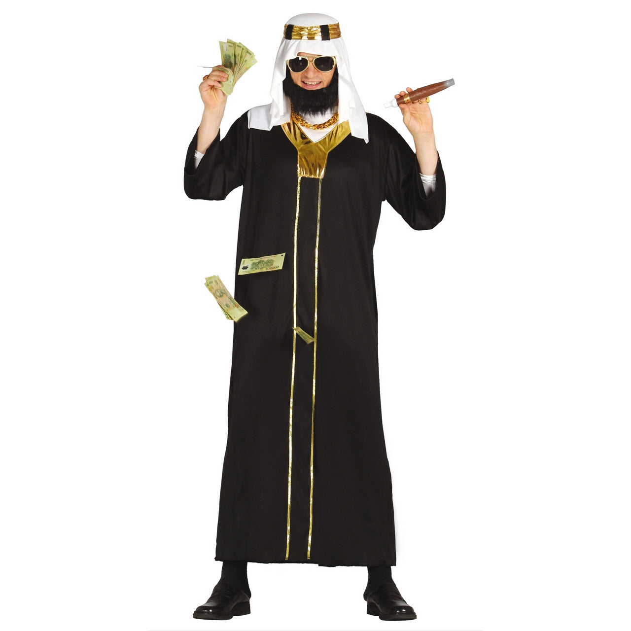 Op deze afbeelding zie je een Kostuums, van het merk Guirca. Koeweit Olie Sjeik Zwart Man Kostuum