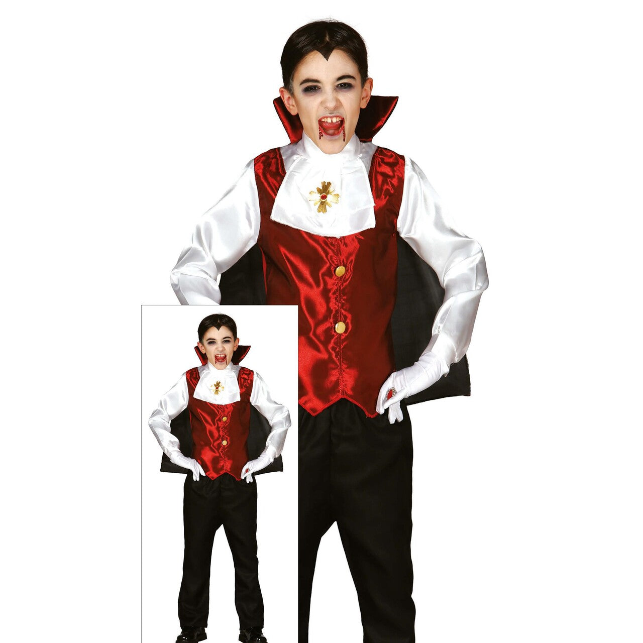 Op deze afbeelding zie je een Kostuums, van het merk Guirca. Even Doorbijten Dracula Jongen Kostuum