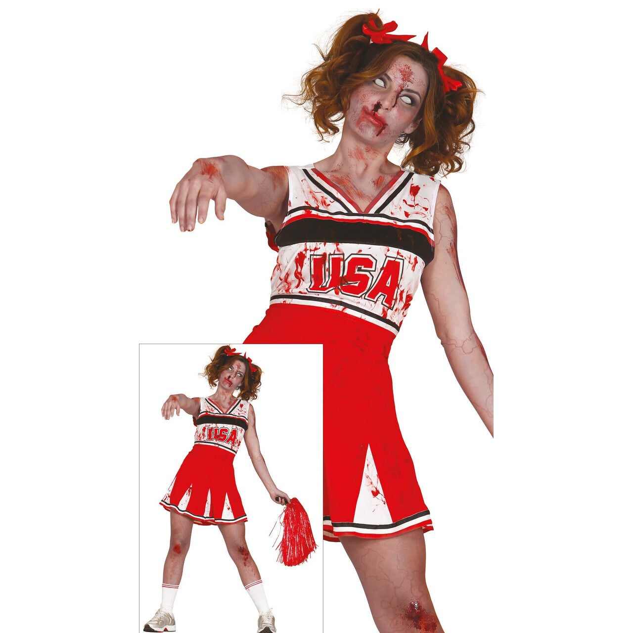 Op deze afbeelding zie je een Kostuums, van het merk Guirca. Zet Hem Op Zombies Cheerleader Vrouw Kostuum