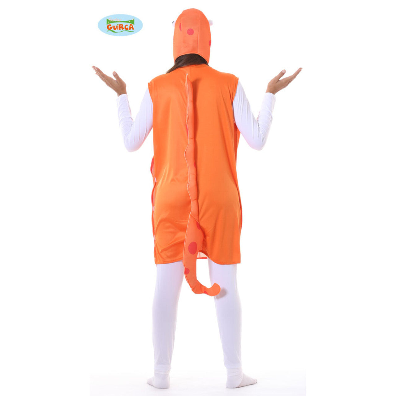 Op deze afbeelding zie je een Kostuums, van het merk Guirca. Knaloranje Zeepaardje Kostuum