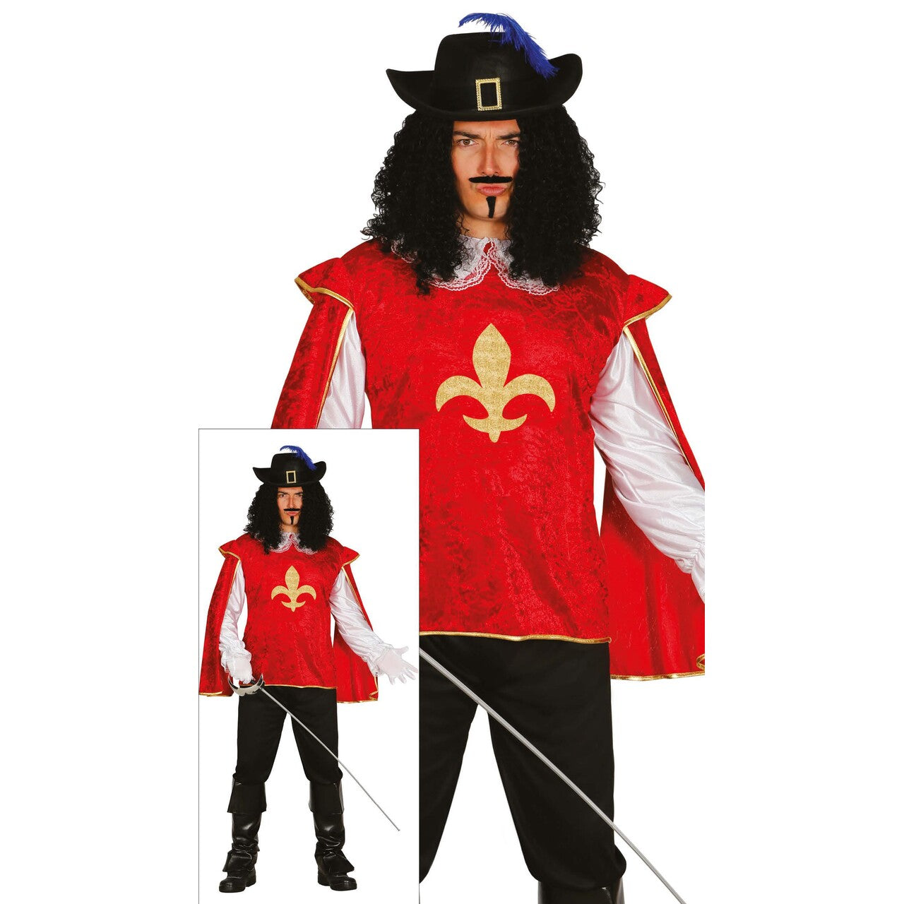 Op deze afbeelding zie je een Kostuums, van het merk Guirca. Prik Je Lek Musketier Man Kostuum
