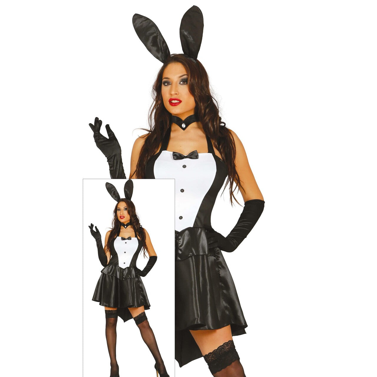 Op deze afbeelding zie je een Kostuums, van het merk Guirca. Stout Zwart Wit Bunny Vrouw Kostuum