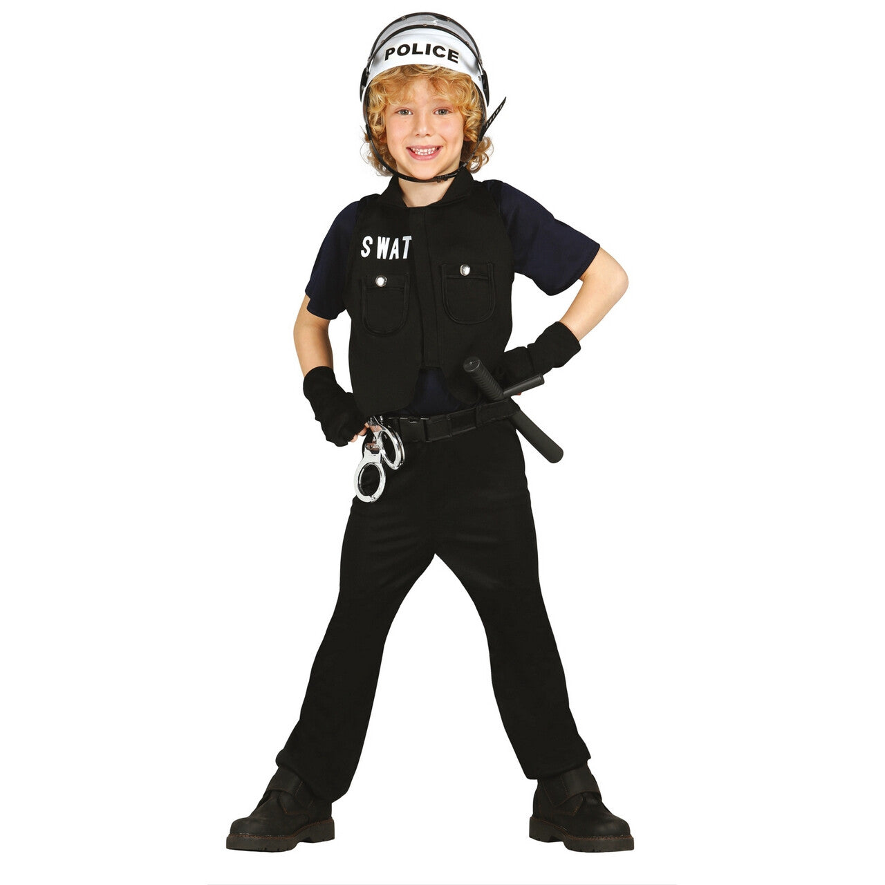 Op deze afbeelding zie je een Kostuums, van het merk Guirca. S.w.a.t. Arrestatieteam Politie Jongen Kostuum