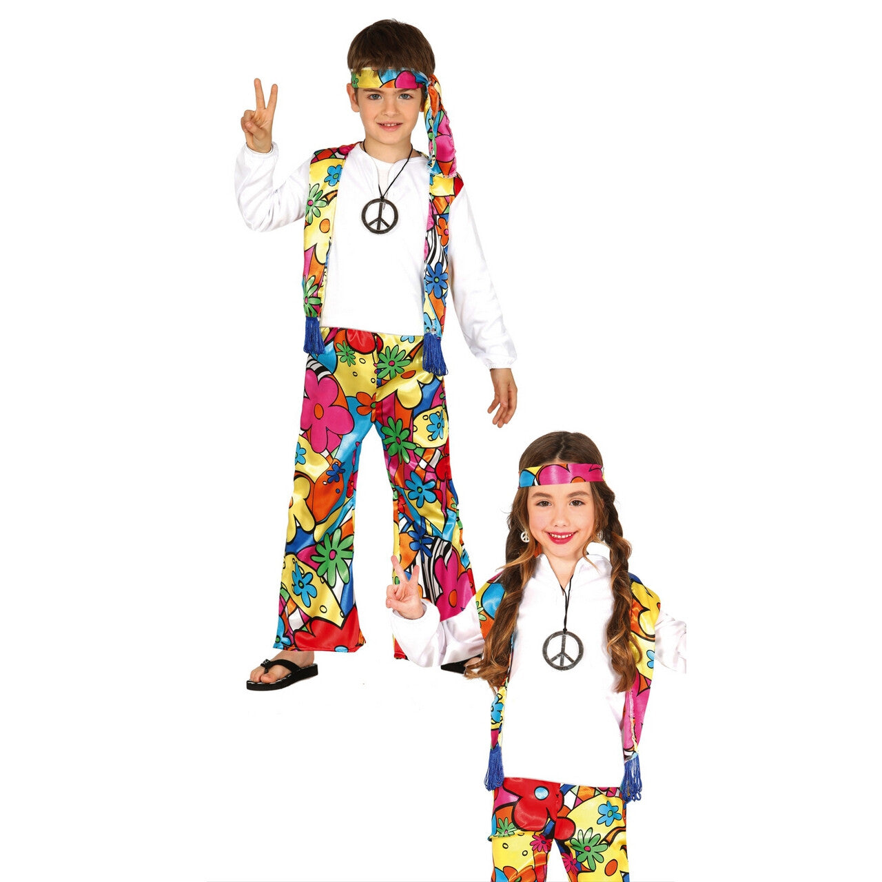 Op deze afbeelding zie je een Kostuums, van het merk Guirca. Bloemenkind Hippie Kind Kostuum