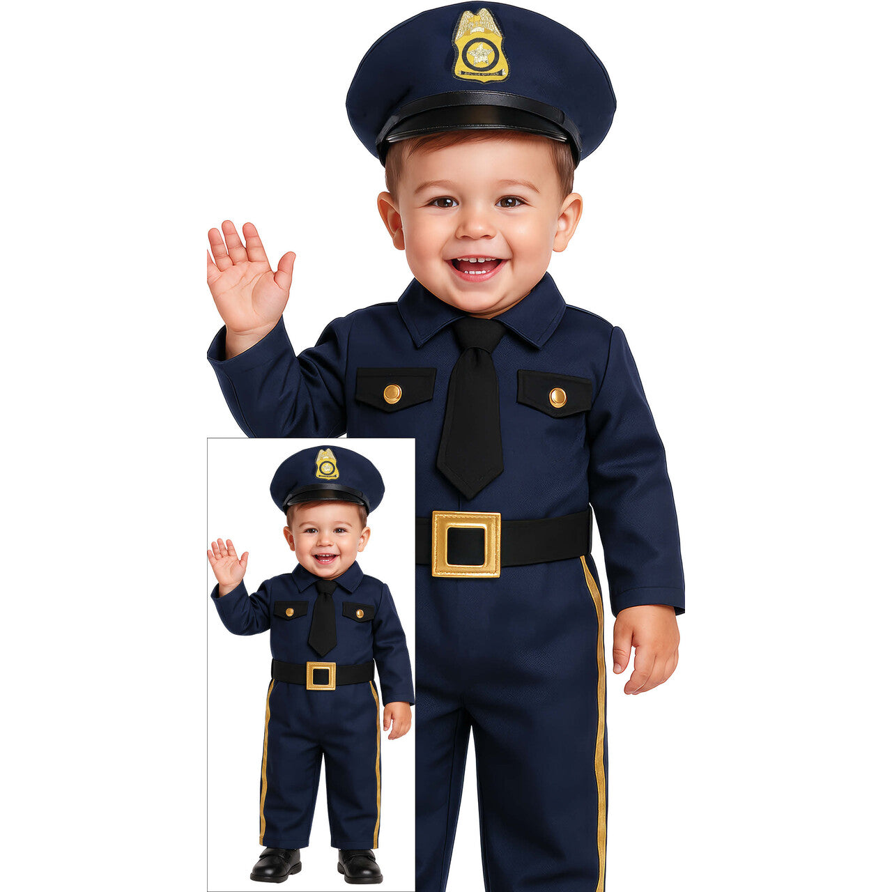 Op deze afbeelding zie je een Kostuums, van het merk Guirca. Brammetje Boevenvanger Politie Jongen Kostuum