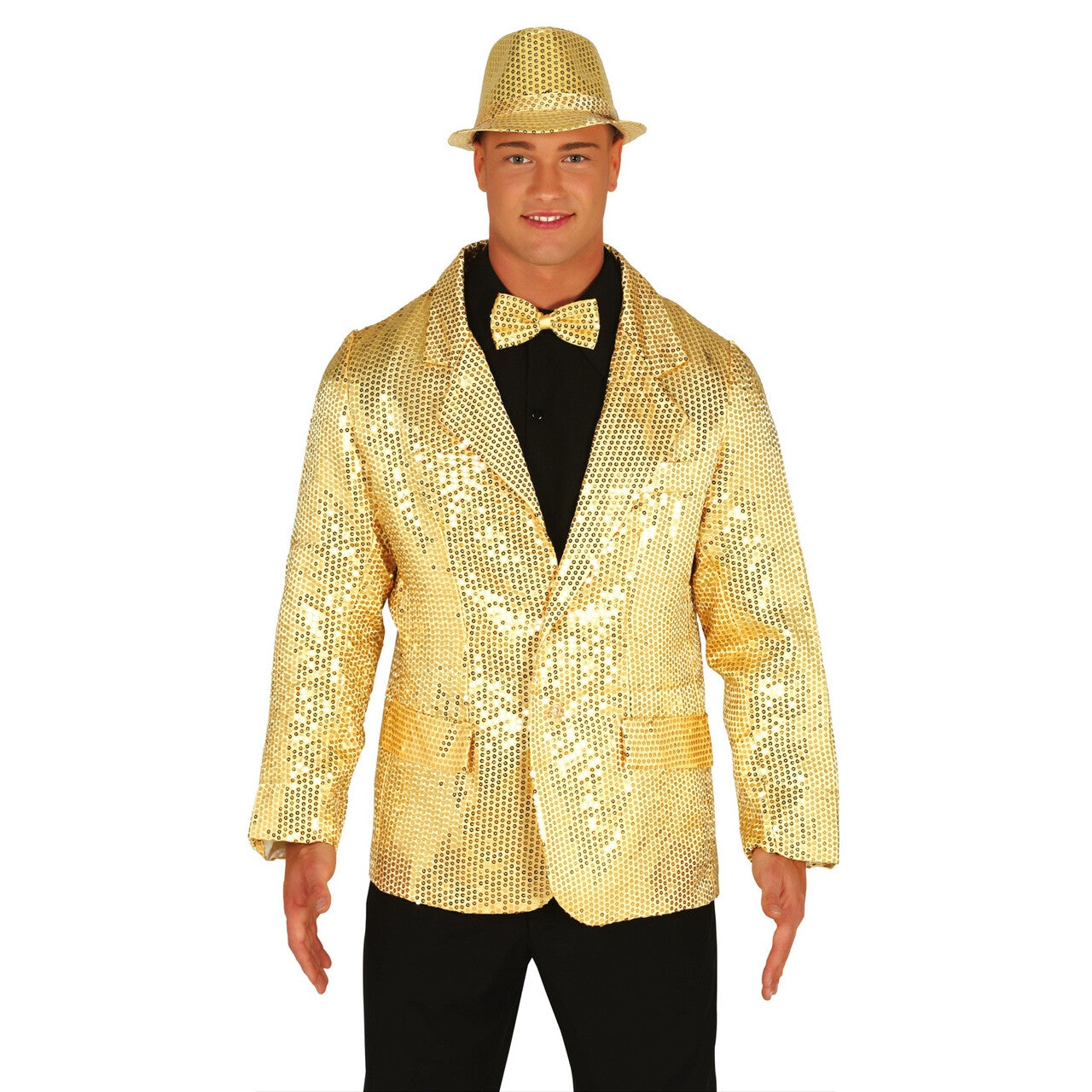 Op deze afbeelding zie je een Kostuums, van het merk Guirca. Gouden Lovertjes Colbert Man