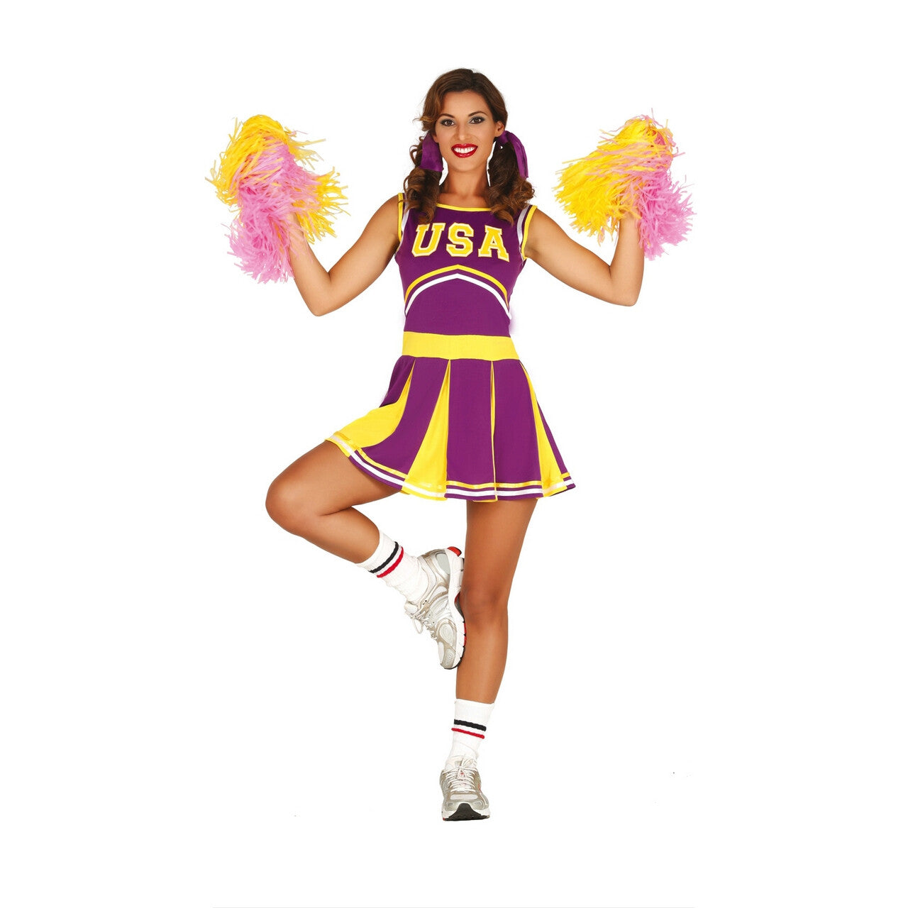 Op deze afbeelding zie je een Kostuums, van het merk Guirca. Hilda Huppel Cheerleader Vrouw Kostuum
