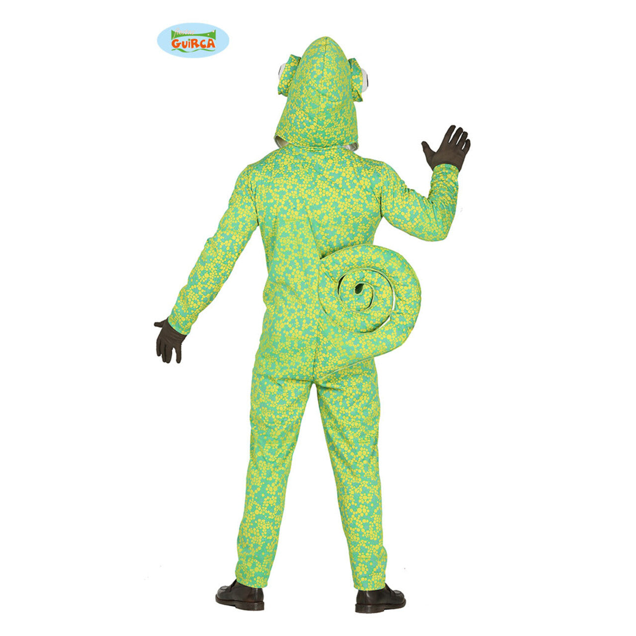 Op deze afbeelding zie je een Kostuums, van het merk Guirca. Groene Kameleon Man Kostuum