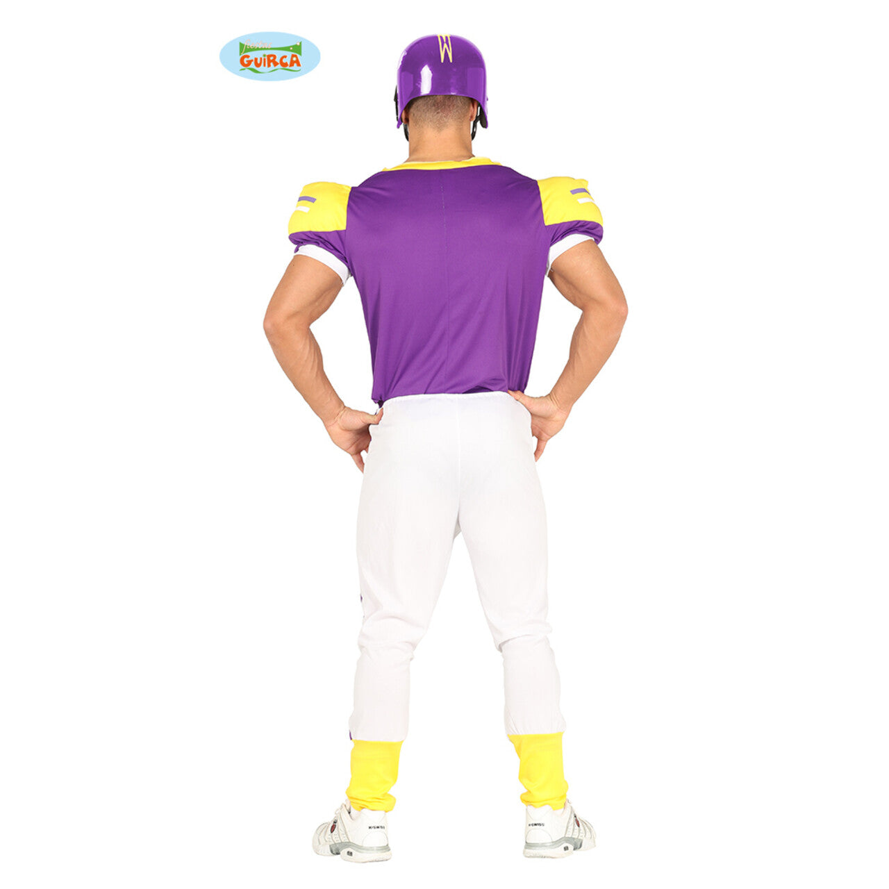 Op deze afbeelding zie je een Kostuums, van het merk Guirca. Paarse Passing Quarterback Man Kostuum