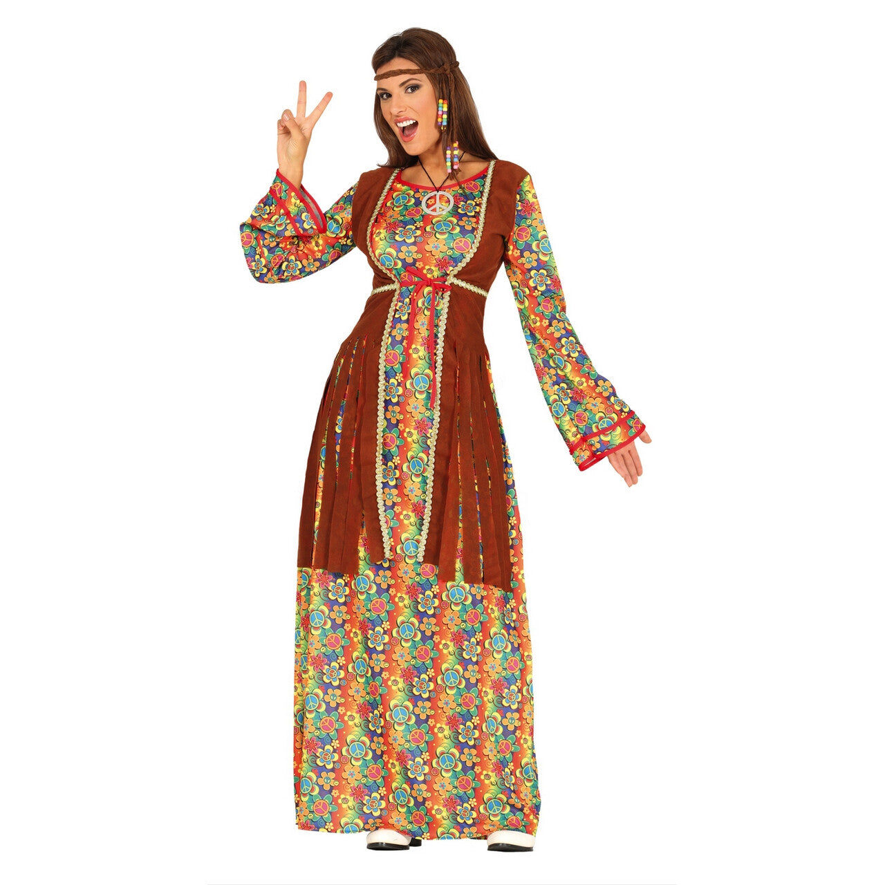 Op deze afbeelding zie je een Kostuums, van het merk Guirca. Lucy In The Sky Hippie Vrouw Kostuum