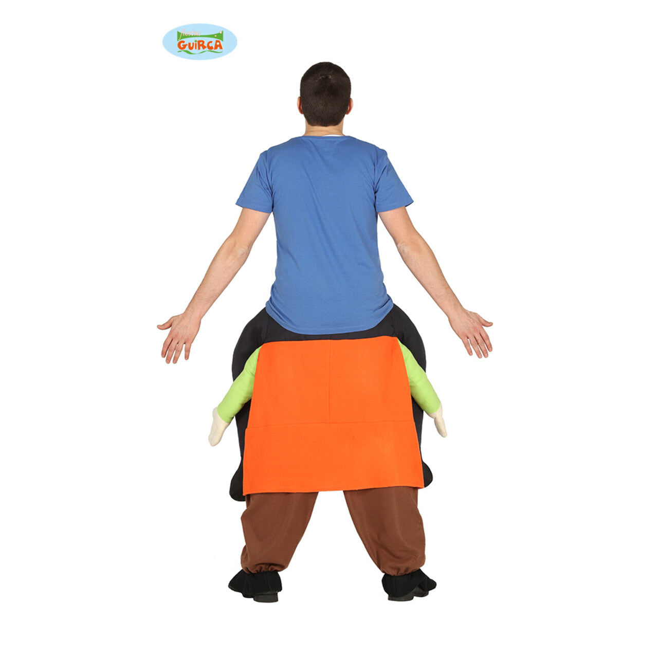 Op deze afbeelding zie je een Kostuums, van het merk Guirca. Op De Rug Van Een Dwerg Man Kostuum