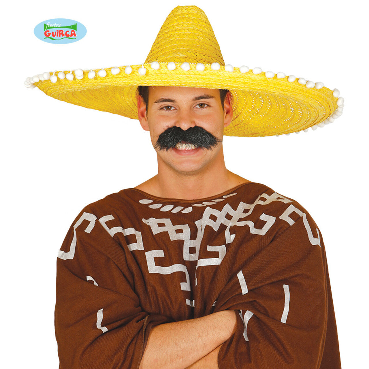 Op deze afbeelding zie je een Accessoires, van het merk Guirca. Grote Gele Sombrero Met Bolletjes Juan