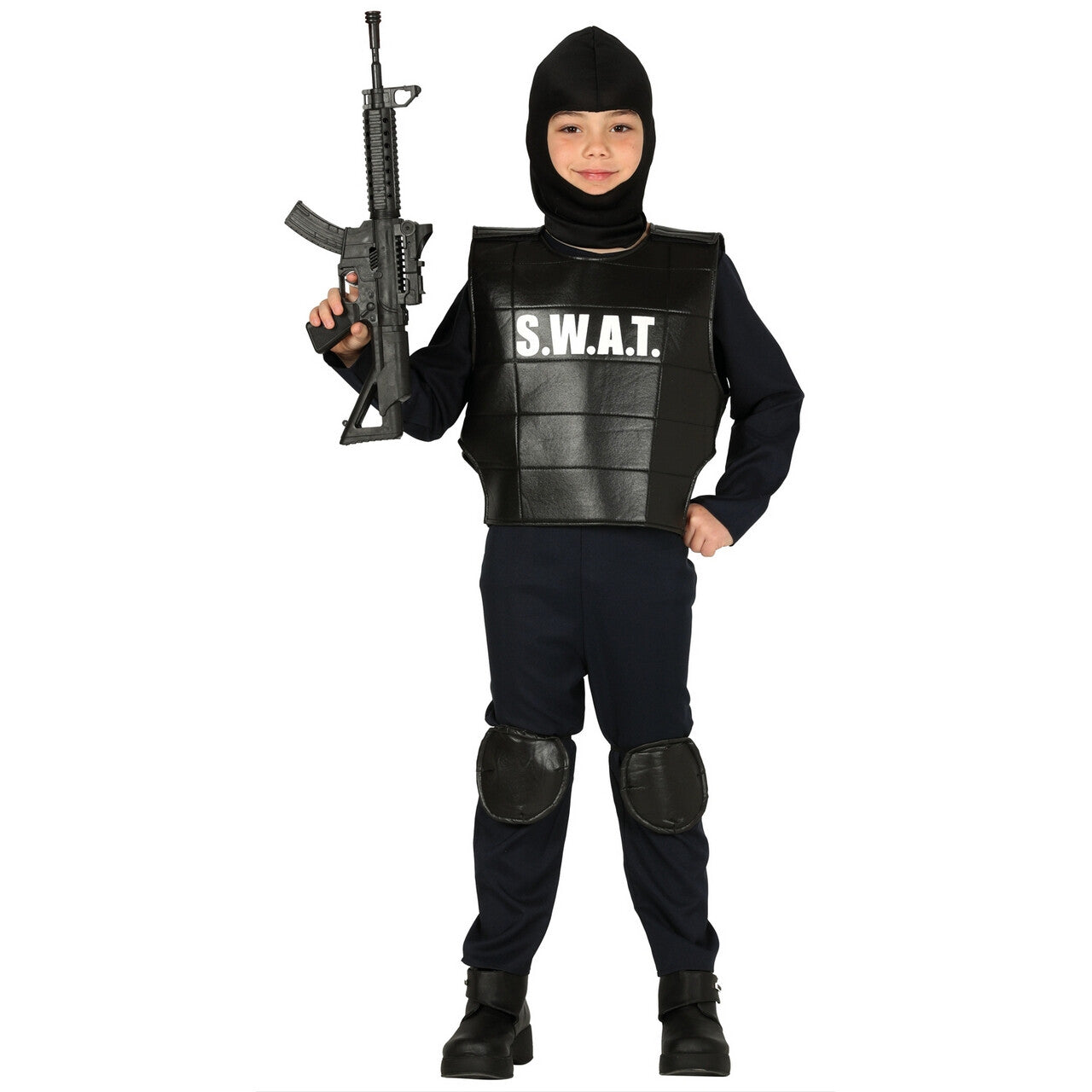 Op deze afbeelding zie je een Kostuums, van het merk Guirca. S.w.a.t. Agent Anti Terroristen Brigade Jongen Kostuum