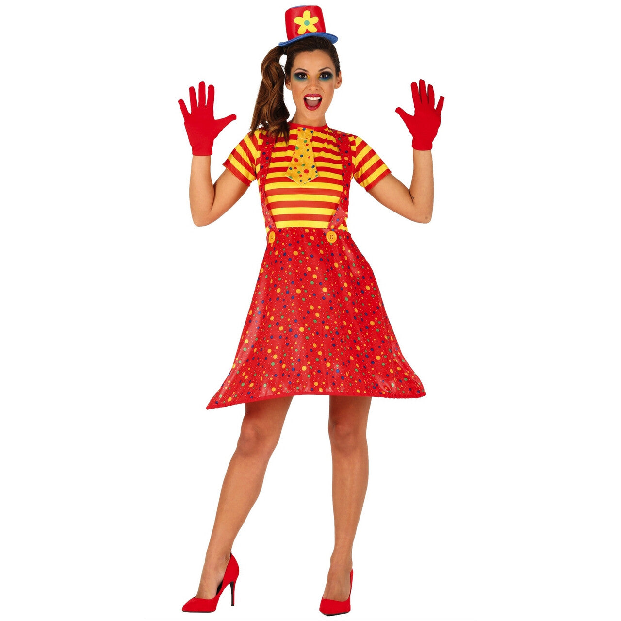 Op deze afbeelding zie je een Kostuums, van het merk Guirca. Confetti Regen Circus Clown Vrouw Kostuum