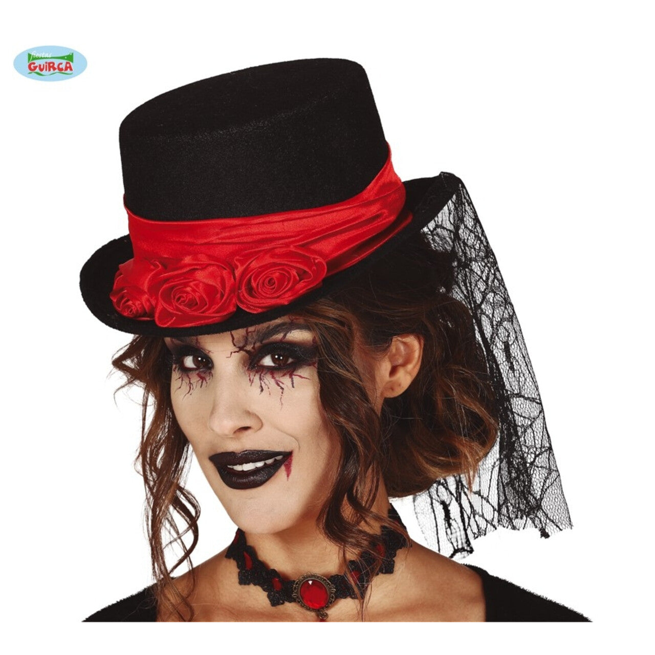 Op deze afbeelding zie je een Accessoires, van het merk Guirca. Day Of The Dead Hoed Met Rozen En Sluier