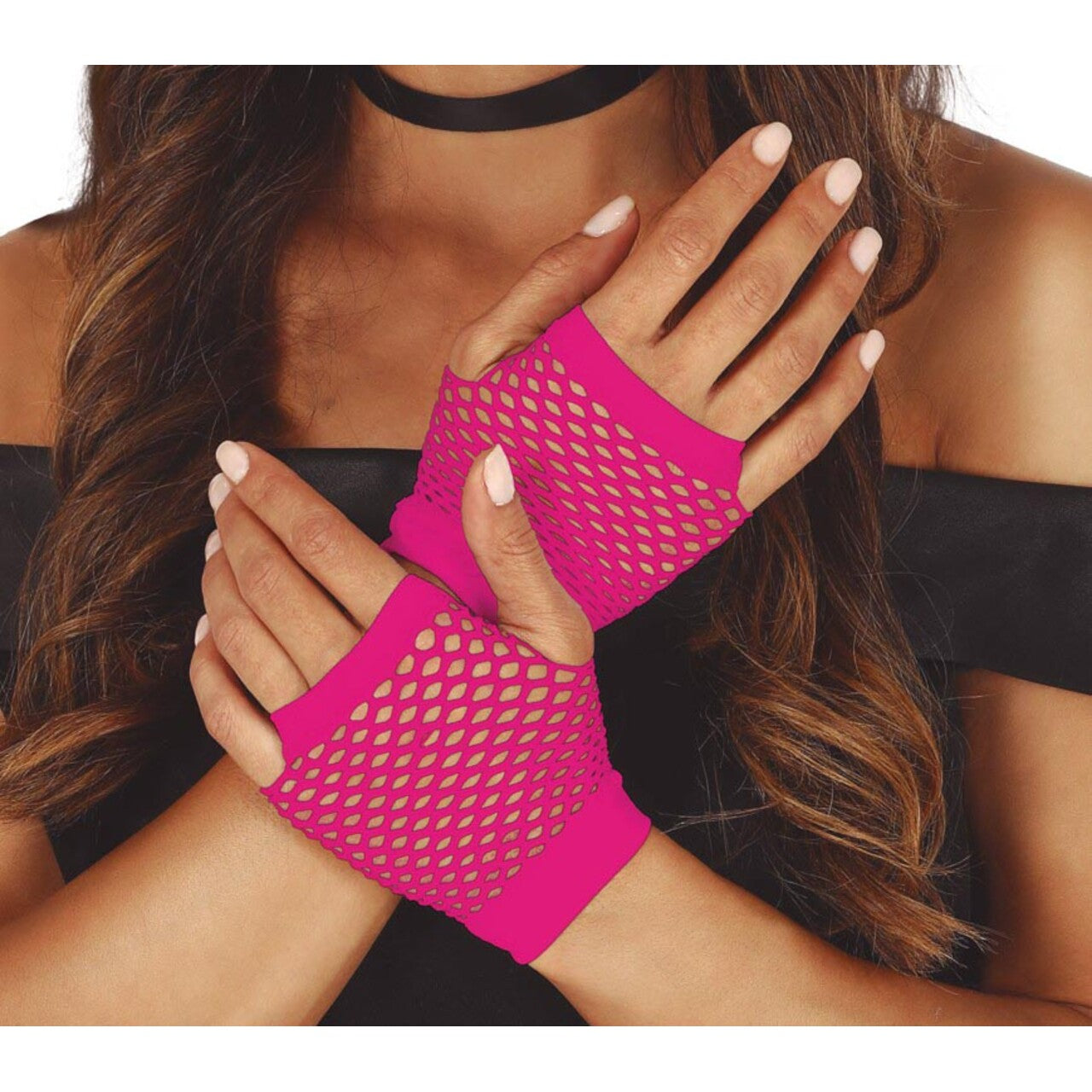 Op deze afbeelding zie je een Accessoires, van het merk Guirca. Retro Neon Roze Visnet Handschoenen