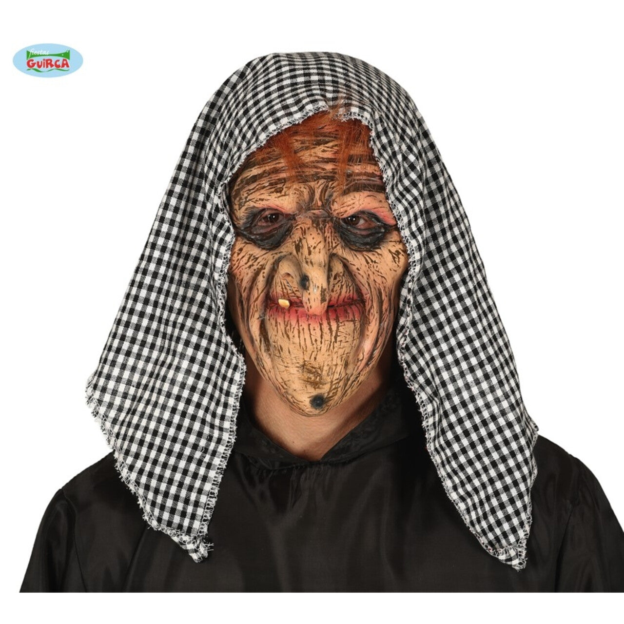 Op deze afbeelding zie je een Accessoires, van het merk Guirca. Latex Masker Oerlelijke Heks Met Hoofddoek