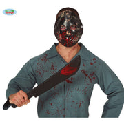 Op deze afbeelding zie je een Accessoires, van het merk Guirca. Bloedspetter Halloween Masker En Machete 54 Centimeter