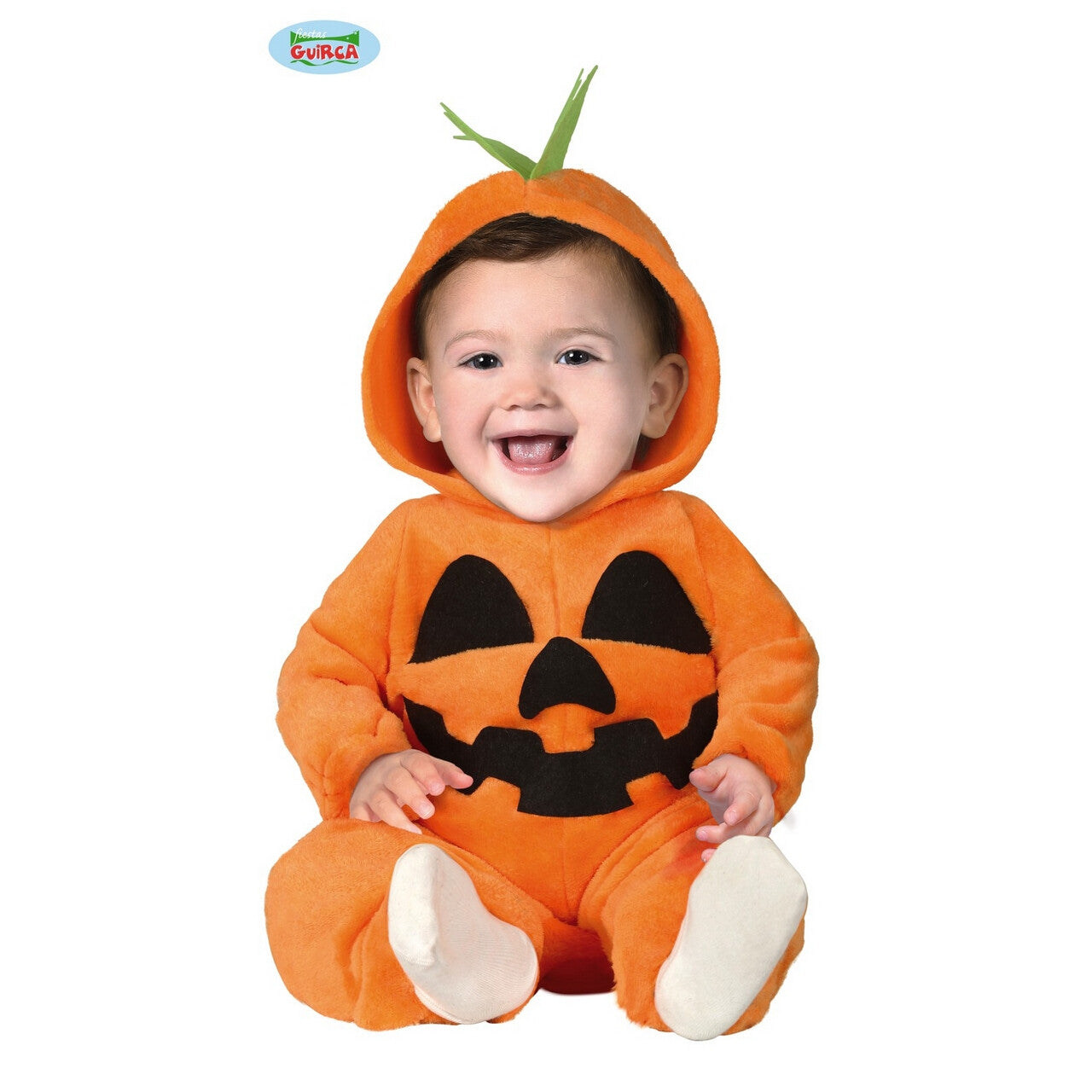 Op deze afbeelding zie je een Kostuums, van het merk Guirca. Breeduit Lachende Halloween Pompoen Kind Kostuum