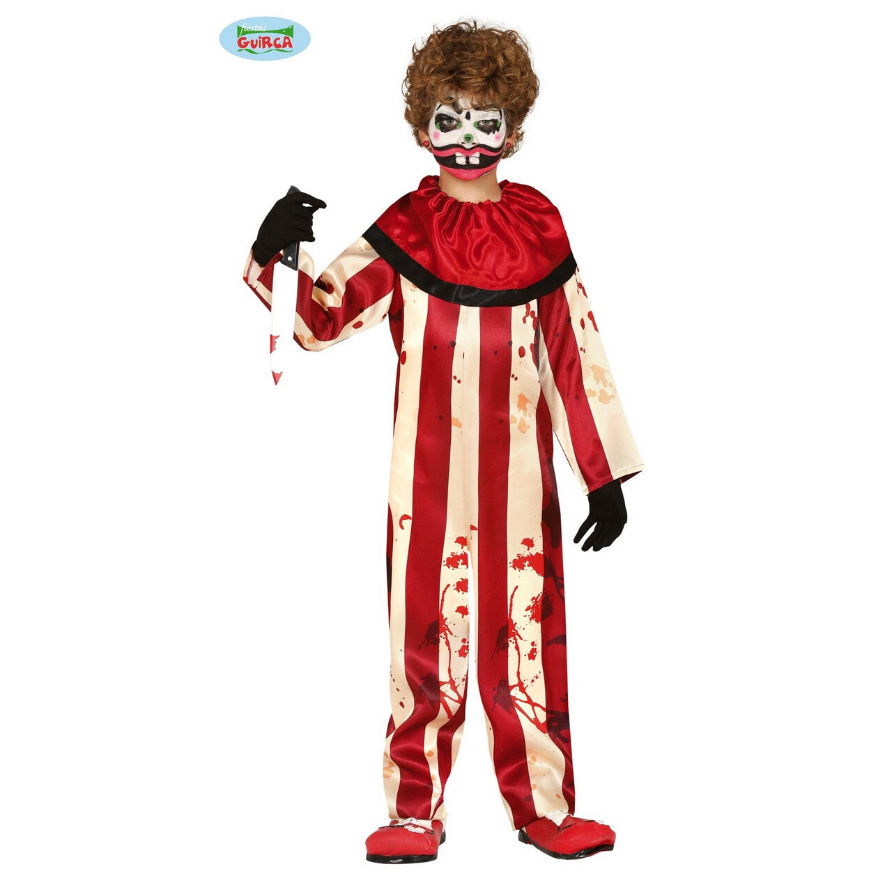Op deze afbeelding zie je een Kostuums, van het merk Guirca. Geschifte Gestreepte Scary Horror Clown Kind Jongen Kostuum