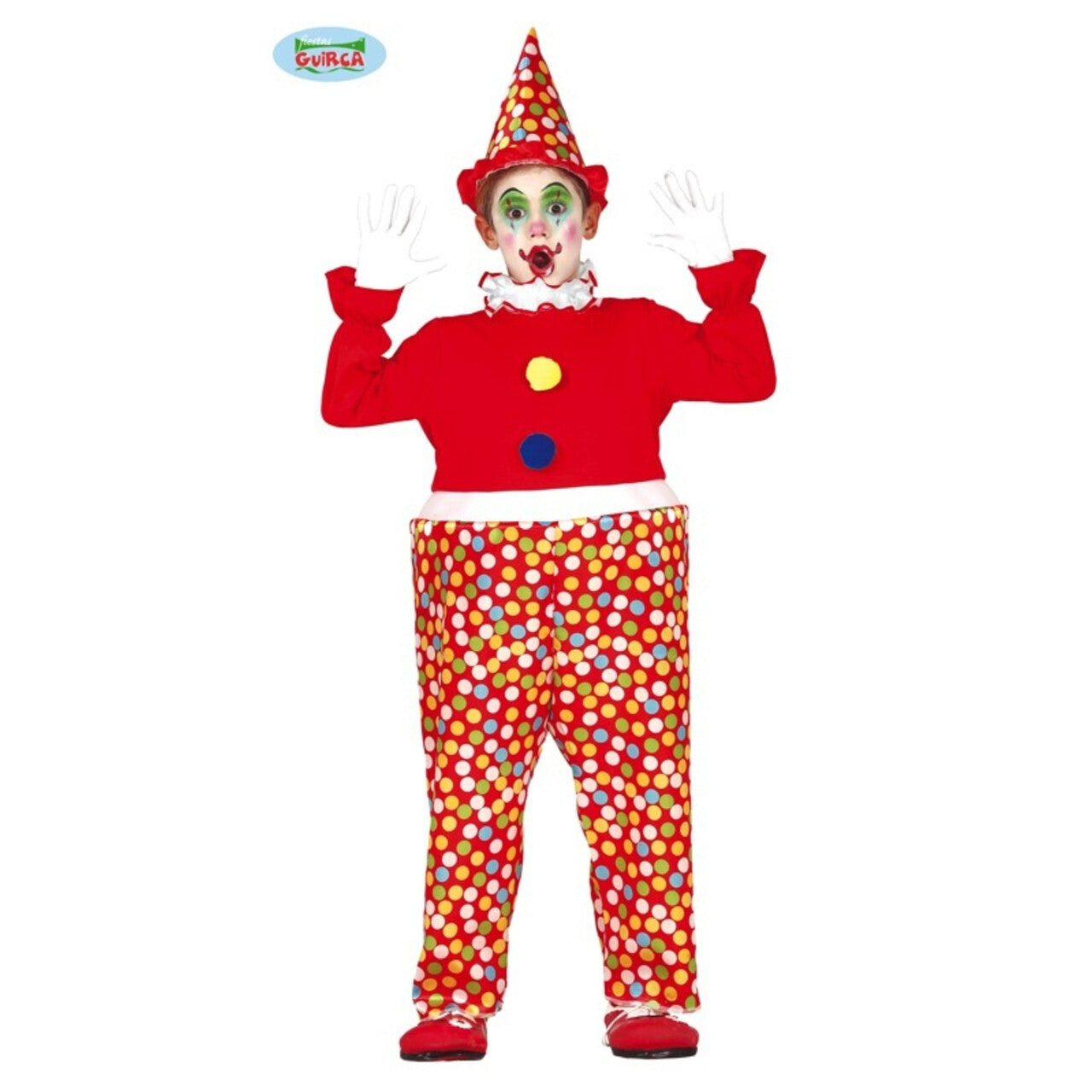 Op deze afbeelding zie je een Kostuums, van het merk Guirca. Confetti Clown Circus Van De Lach Kind Kostuum