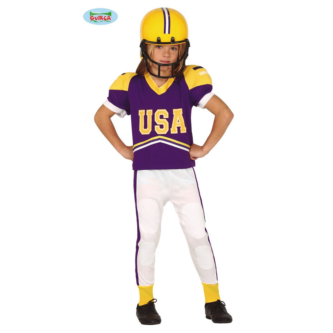 Op deze afbeelding zie je een Kostuums, van het merk Guirca. Extra Brede American Football Speler USA Jongen Kostuum