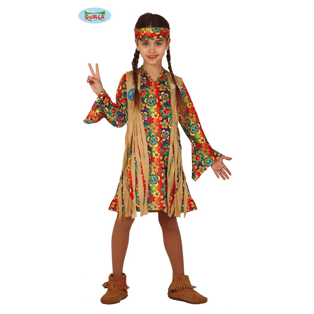 Op deze afbeelding zie je een Kostuums, van het merk Guirca. Fraaie Franje Hippie Jaren 60 Meisje Kostuum