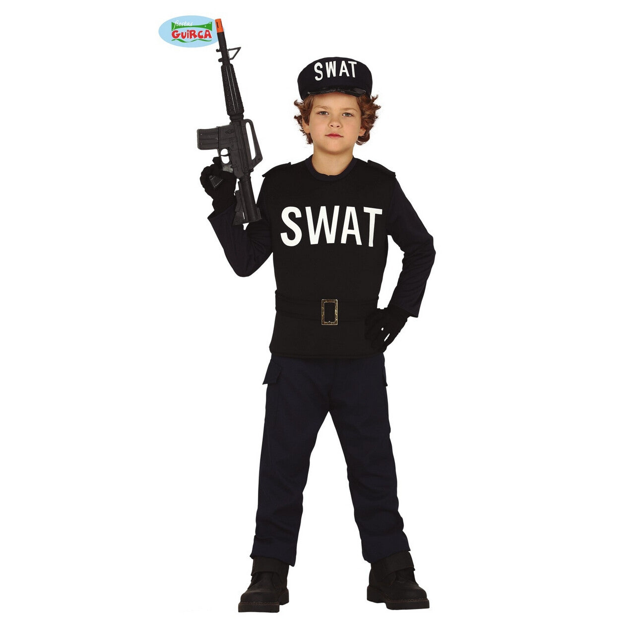 Op deze afbeelding zie je een Kostuums, van het merk Guirca. Kordate Swat Officier Jongen Kostuum