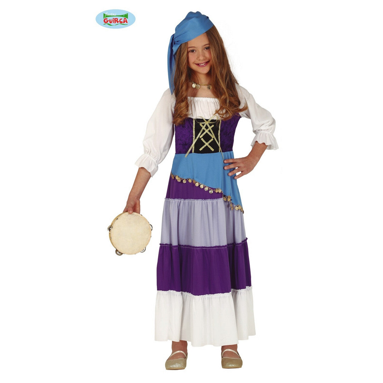 Op deze afbeelding zie je een Kostuums, van het merk Guirca. Roma Zigeunerin Rinkelende Muntjes Meisje Kostuum