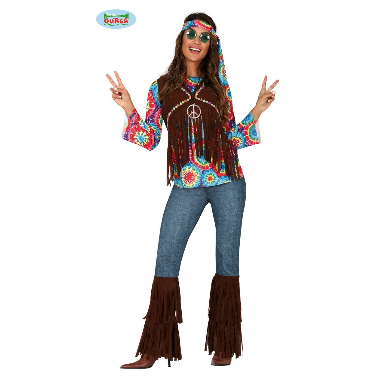 Op deze afbeelding zie je een Kostuums, van het merk Guirca. Weer Helemaal Hip Hippie Vrouw Kostuum